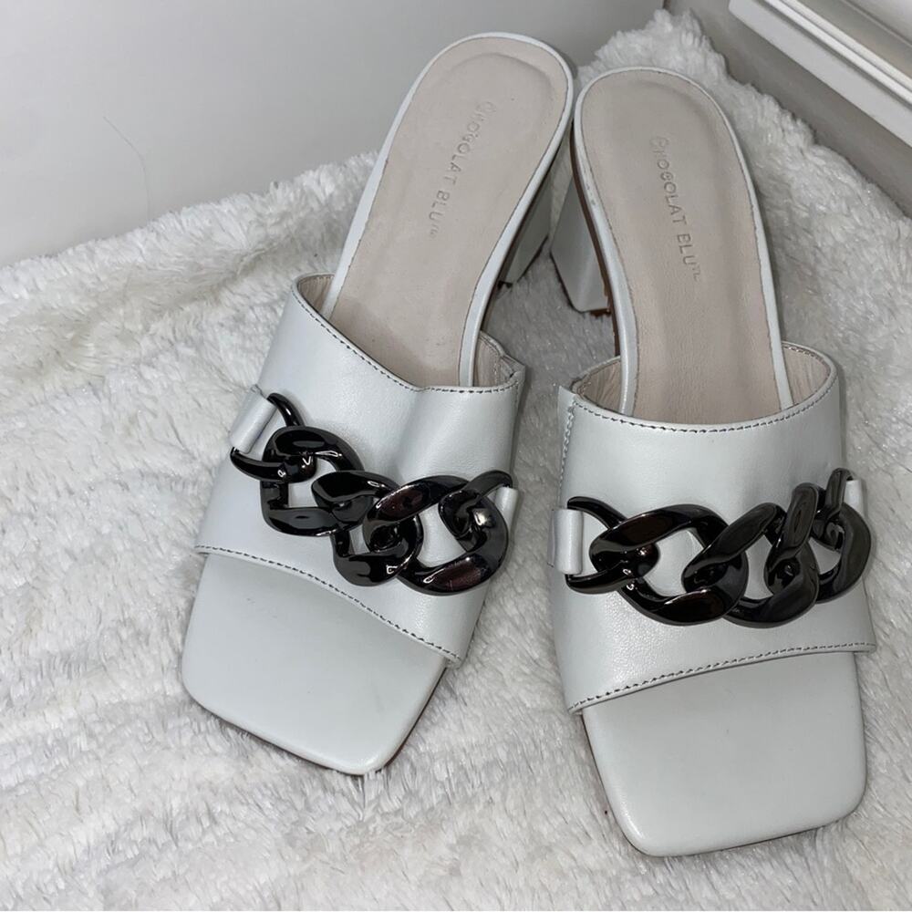 Chocolat Blu Demi Loafer Look Slide Block Heel White Light Academia Size 7